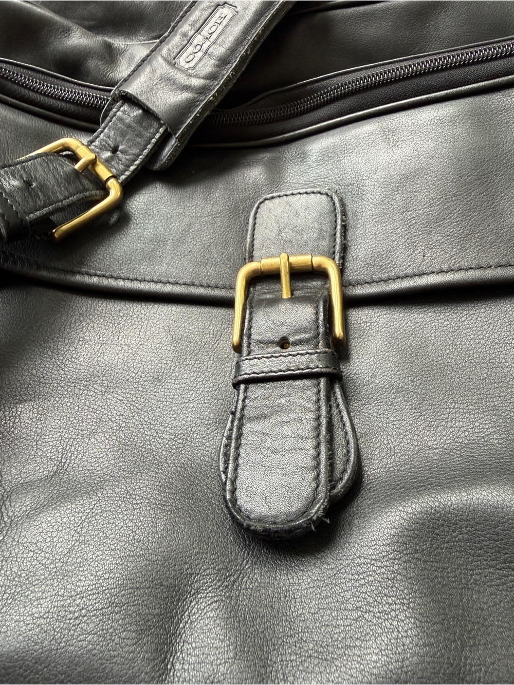 Coach Vintage black leather Briefcase Messenger brass with shoulder strap - Picture 3 of 16